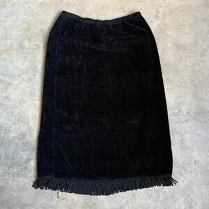 Black velvet skirt with fringe - Size XL